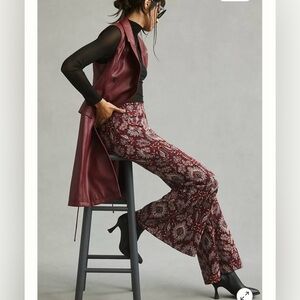 Anthropologie Damask Jacquard Paisley Flare Pants Boho Retro Sz 4